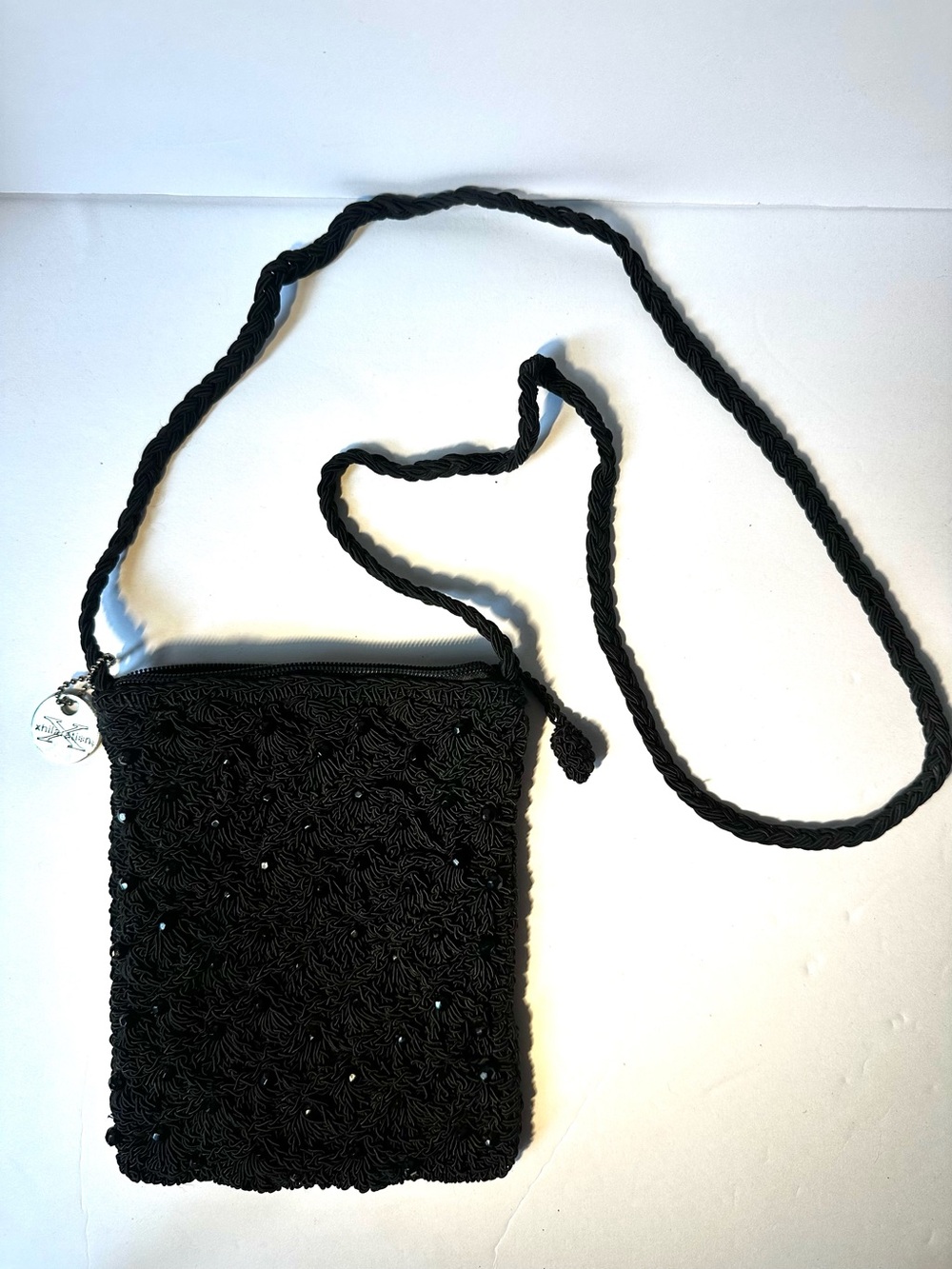 Xhilaration Black Beaded Crossbody with Braided Strap